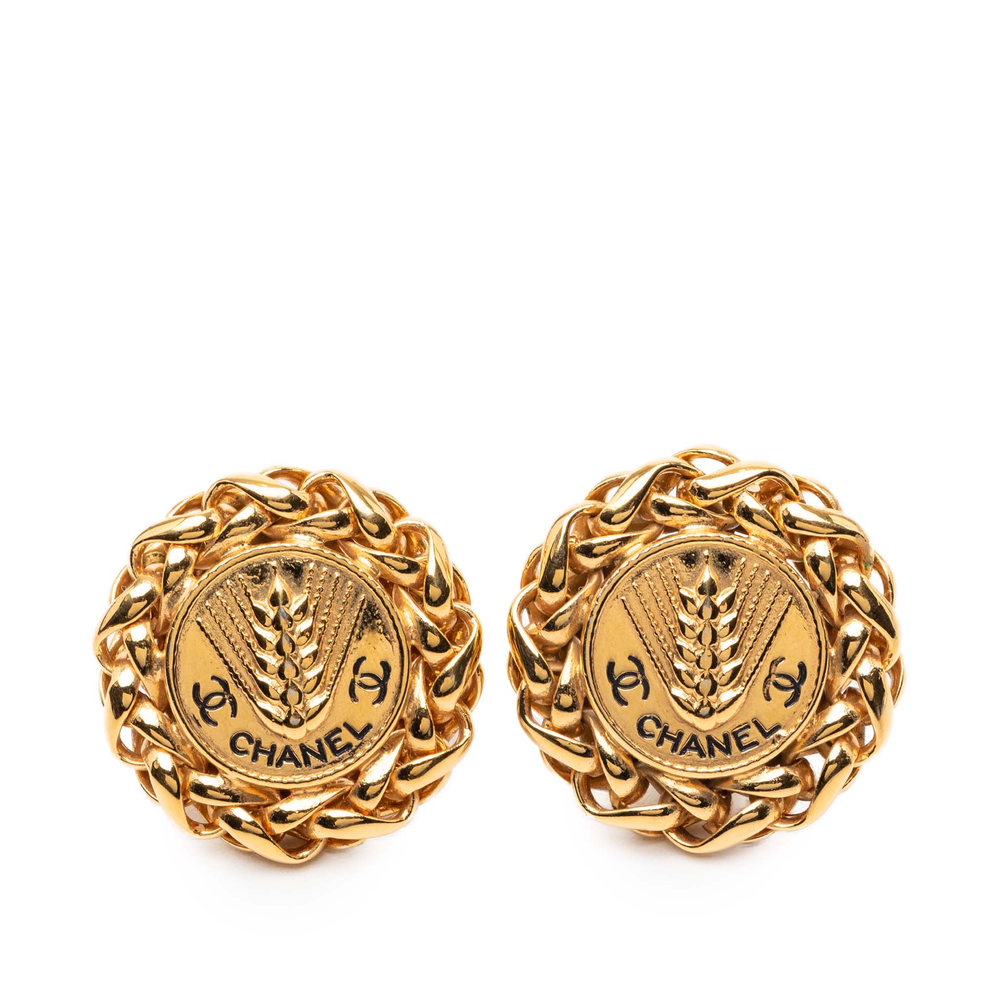 CC Gold Plated Wheat Medallion Clip On Earrings
