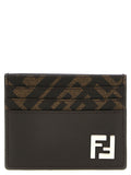 Fendi FF Logo Canvas & Leather Card Case — Black