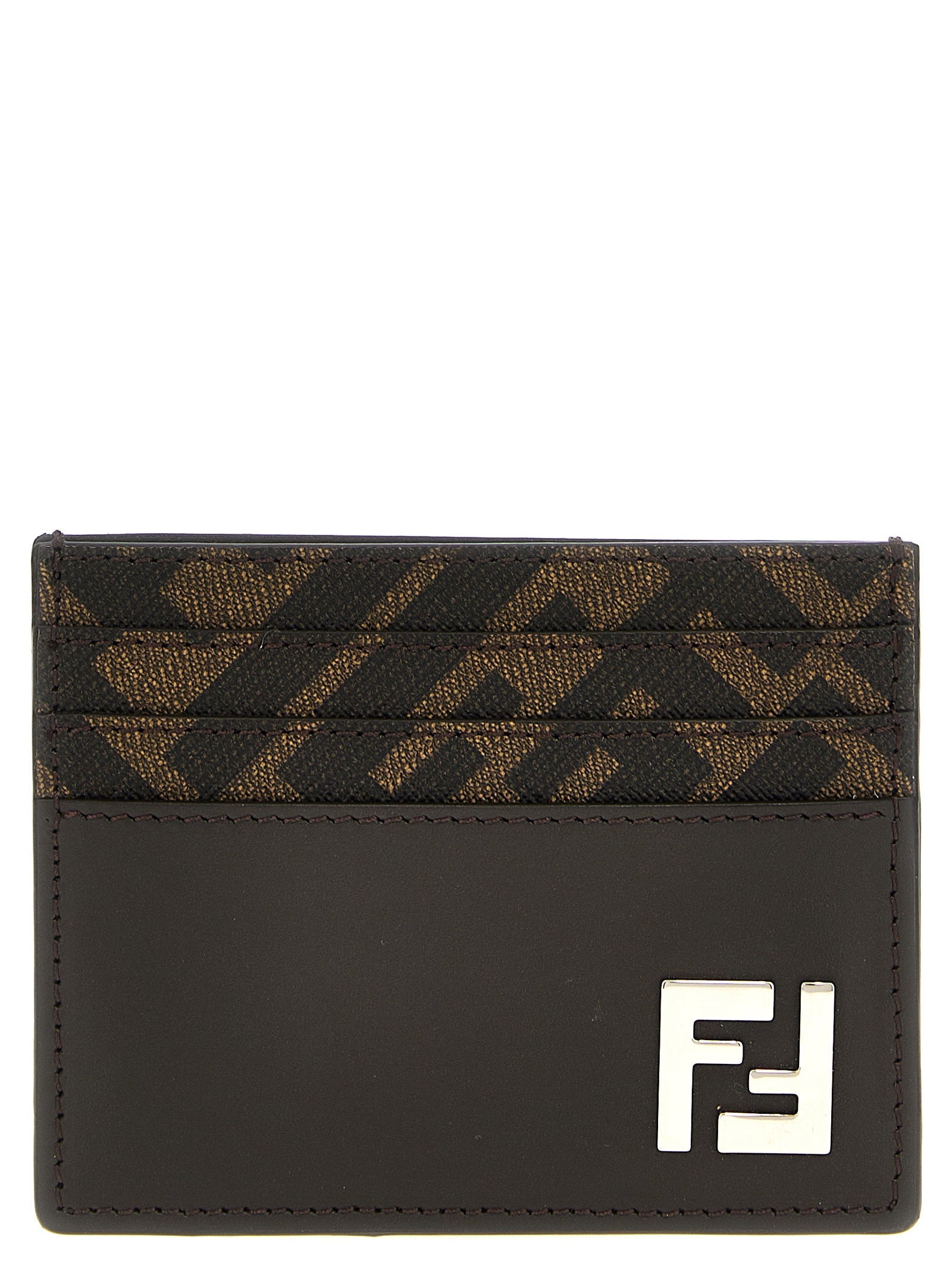 Fendi FF Logo Canvas & Leather Card Case — Black
