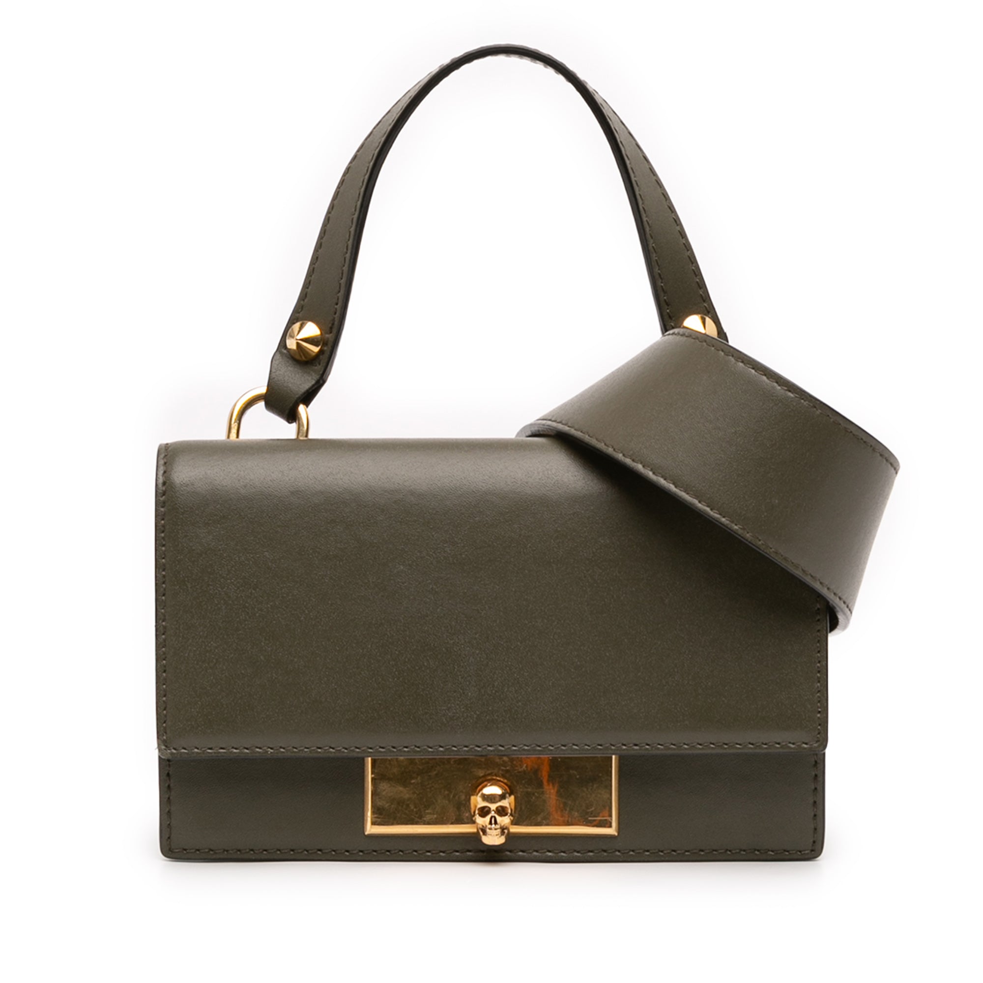 Mini Leather Skull Lock Top Handle Bag