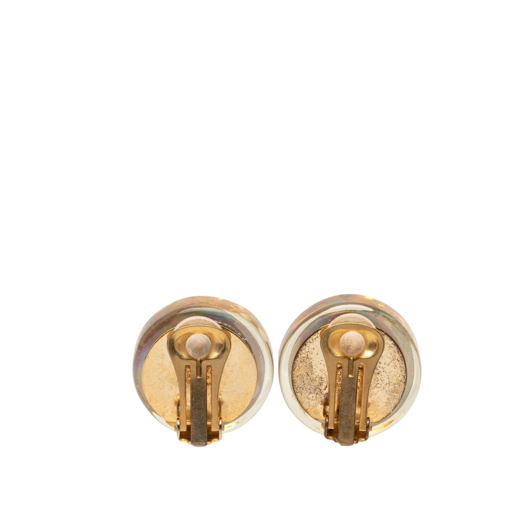 CC Gold Plated Resin Camellia Button Clip On Earrings