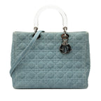 Large Denim Cannage Acrylic Handles Lady Dior