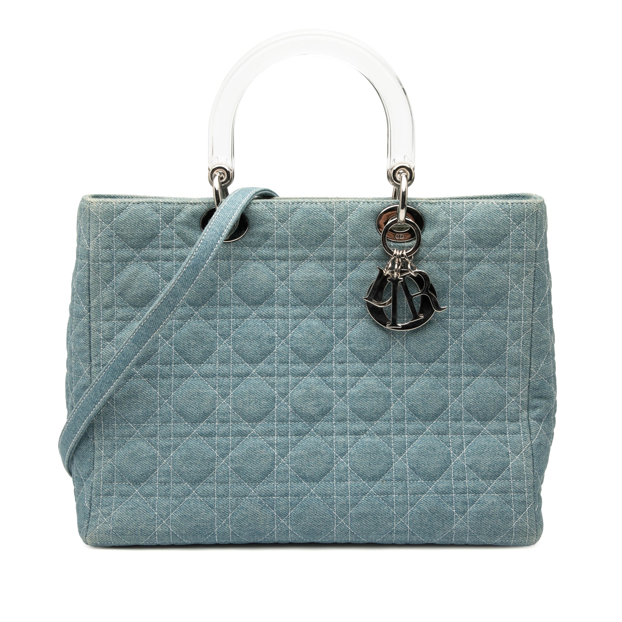 Large Denim Cannage Acrylic Handles Lady Dior