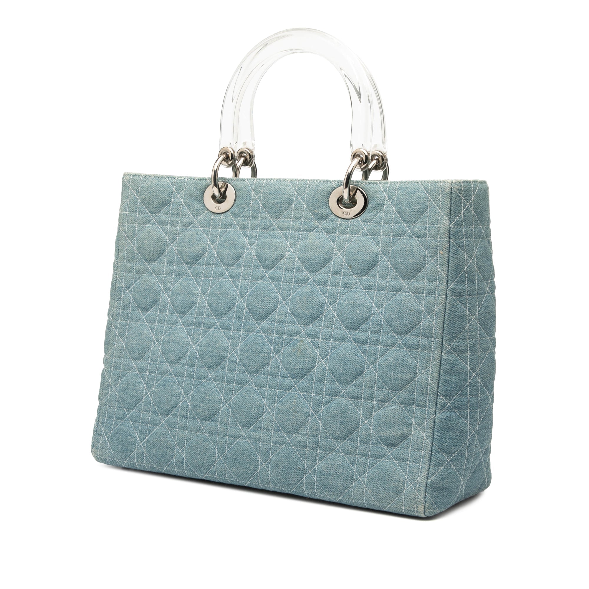 Large Denim Cannage Acrylic Handles Lady Dior