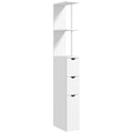 Tall Bathroom Cabinet, Narrow Cupboard Storage Unit with 2-Tier Shelf and Drawers, White