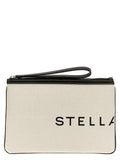 Stella Mccartney Logo-Print Canvas Clutch — Cream