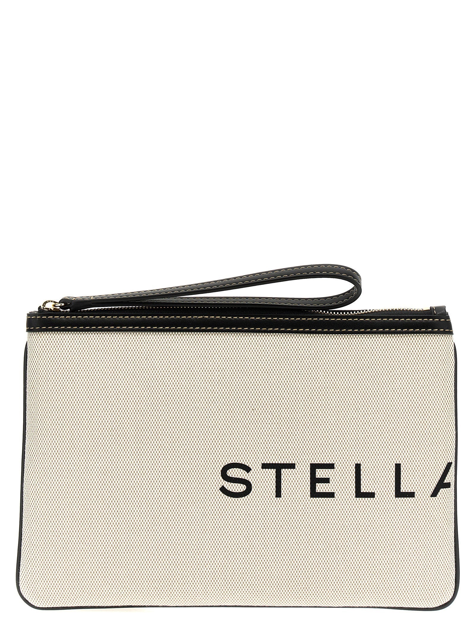 Stella Mccartney Logo-Print Canvas Clutch — Cream