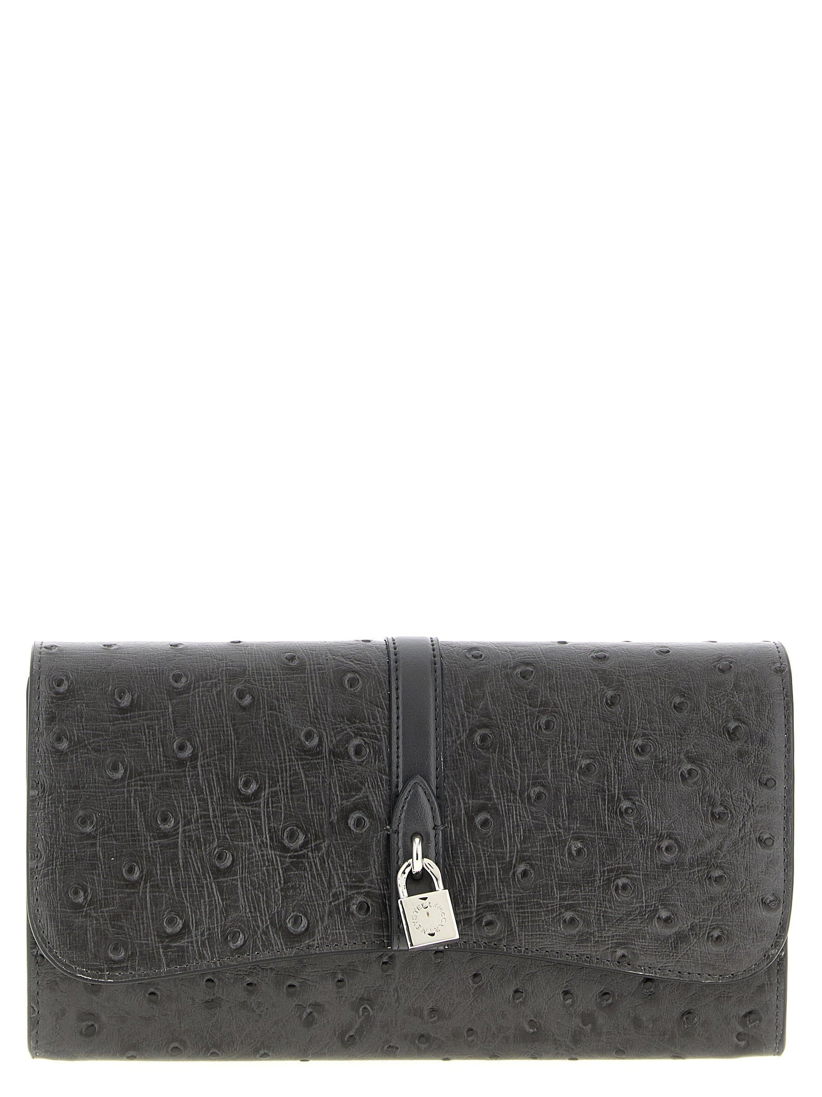 Stella Mccartney Ostrich-Embossed Faux Leather Wallet — Black