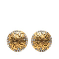 Gold Plated CC Crystal Round Clip On Earrings