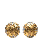 Gold Plated CC Crystal Round Clip On Earrings