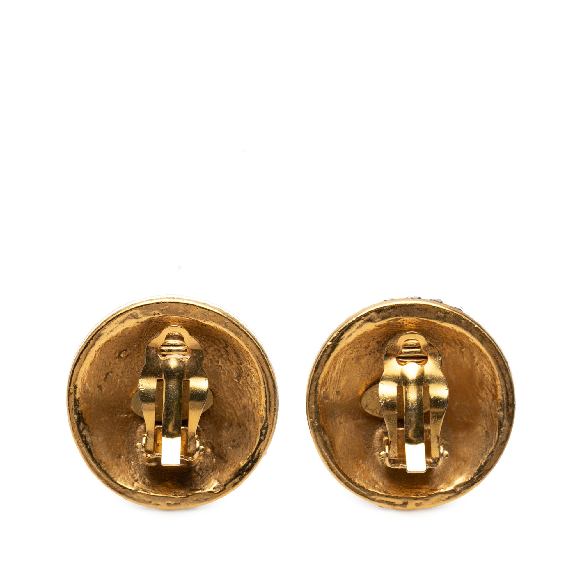 Gold Plated CC Crystal Round Clip On Earrings