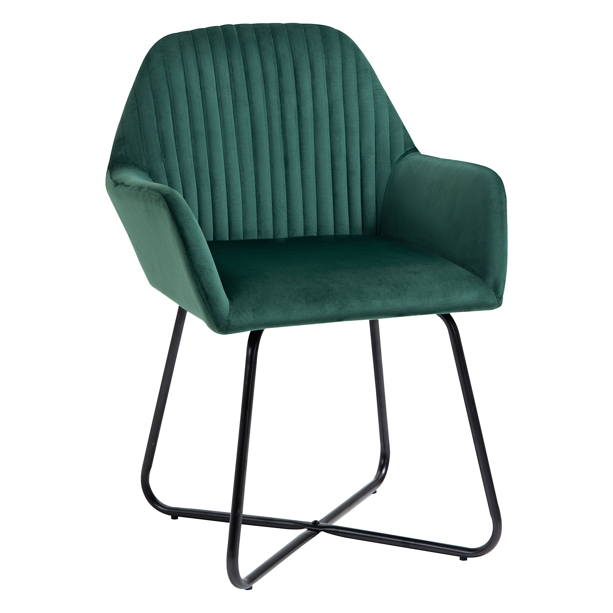 Modern Accent Chair, Velvet-Touch Fabric Upholstered Armchair with Metal Base, Green