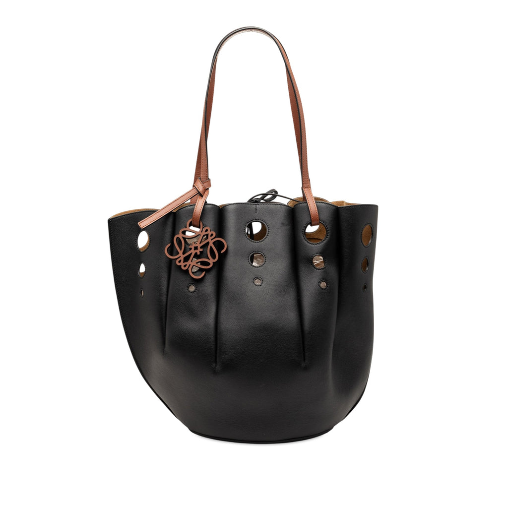 Paulas Ibiza Perforated Leather Shell Basket Tote