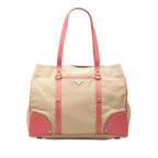 Studded Leather Trimmed Canvas Front Pocket Tote