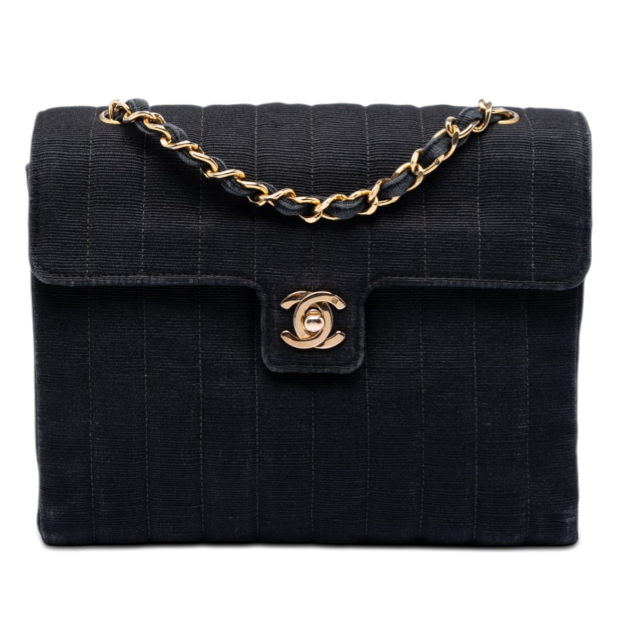 CC Vertical Quilted Nylon Grosgrain Single Flap