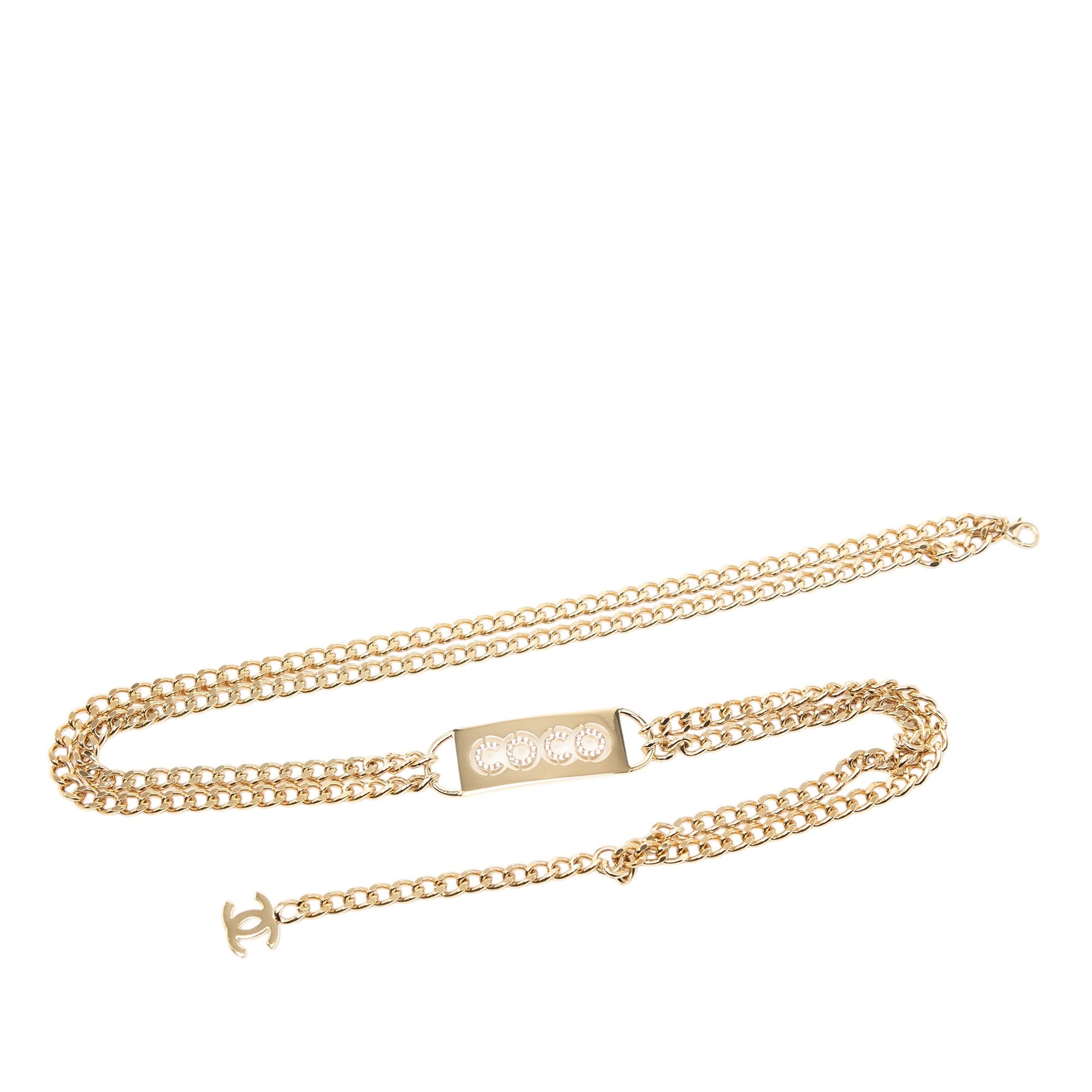 Gold Plated Strass Coco Plaque Double Chain Belt