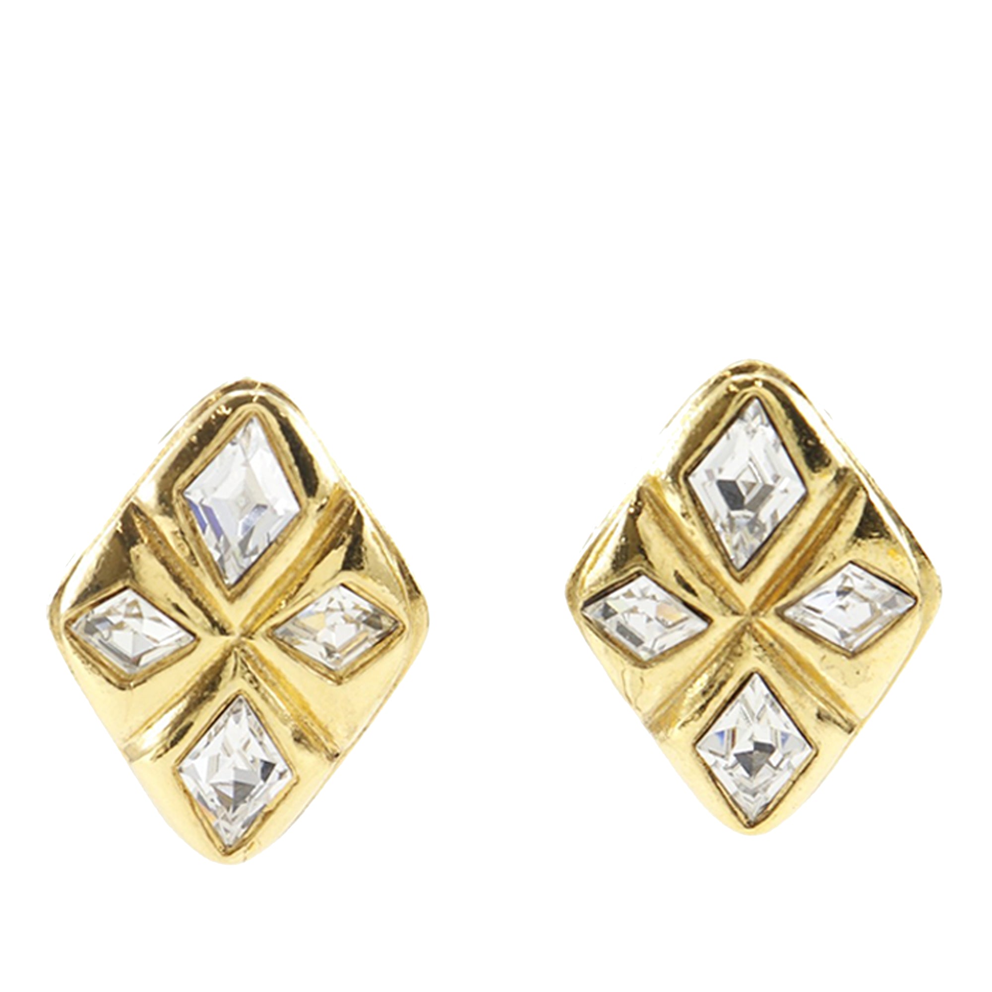 Gold Plated Strass Diamond Shape Clip On Earrings