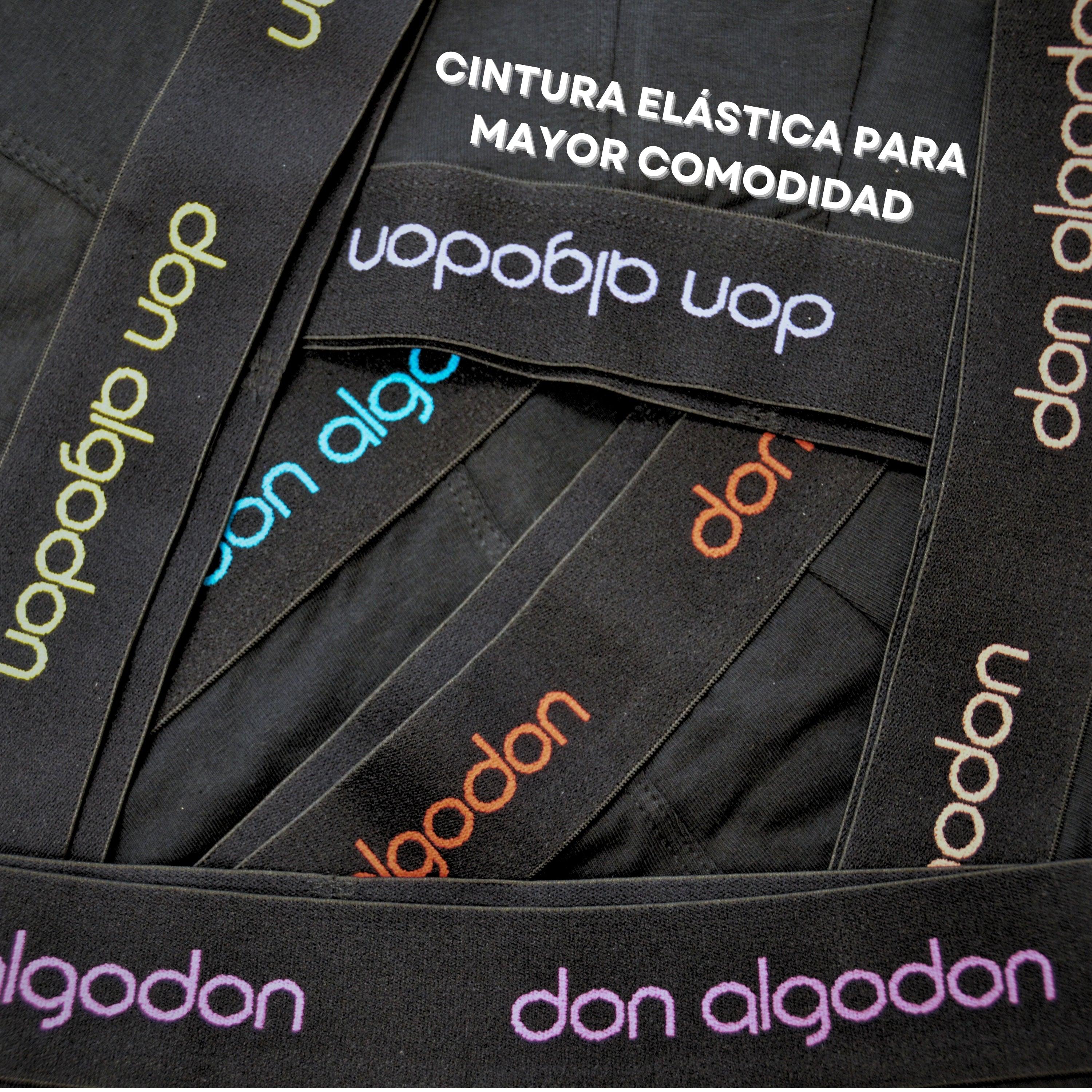 Don Algodon | Pack 12 Boxers para Hombre | Negros con Cintura de Colores | Transpirables