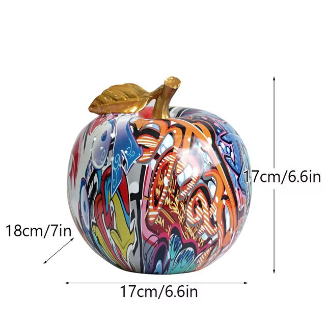 ArtZ® Graffiti Painted Apple Sculpture - 7 by 6.6 by 6.6 inch (18x17x17cm)