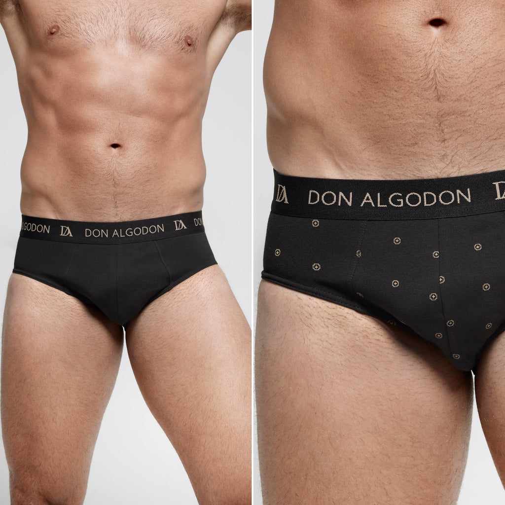 DON ALGODON Pack 12 Slips Hombre Suaves | Transpirables y Resistentes | 6 Slips lisos y 6 Slips estampados