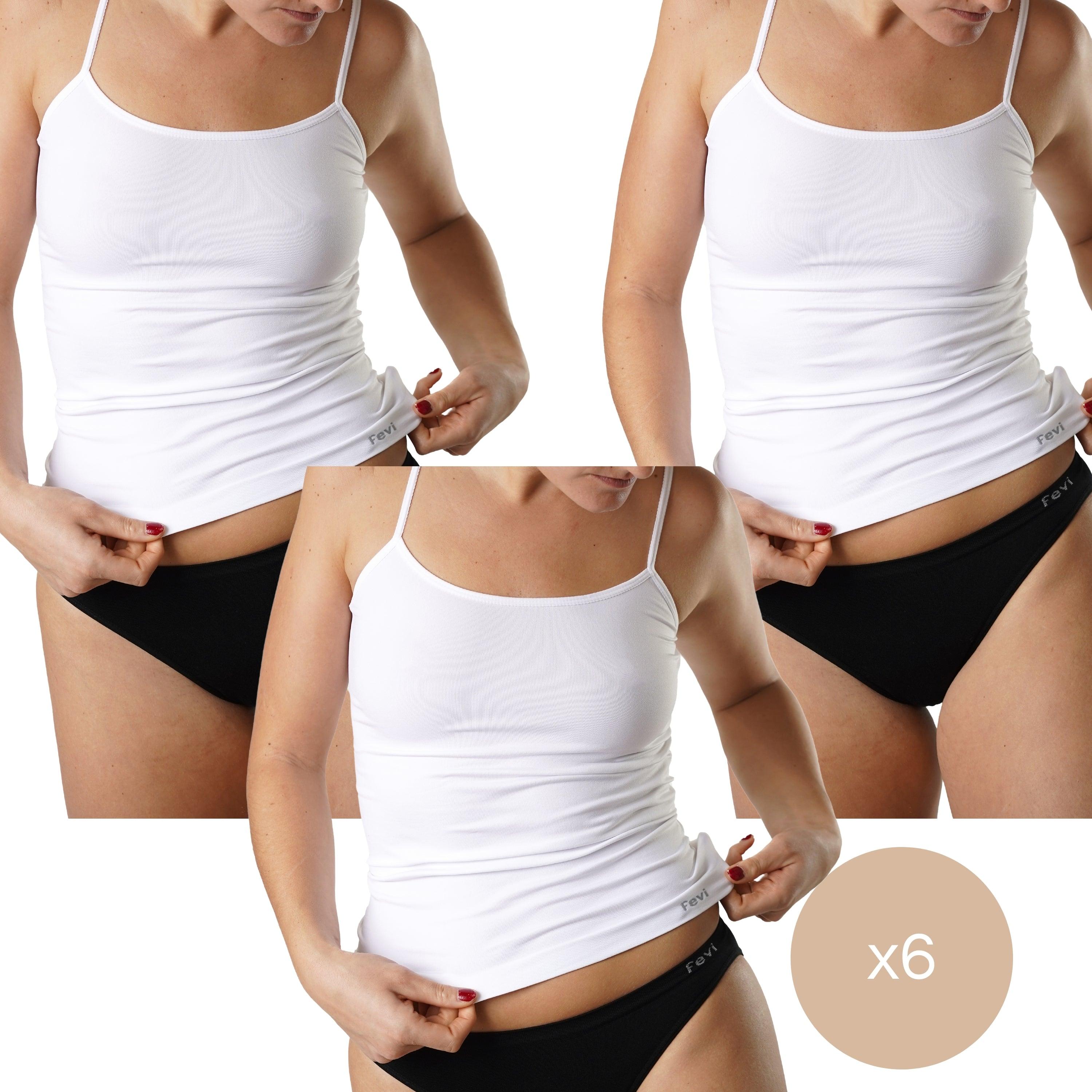 FEVI | Pack de 6 Camisetas de Tirantes en 1 o 3 Colores: Blanco, Negro, Beige | Talla Única de la S a la L