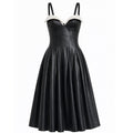 Black Vegan Leather Corset Midi Dress