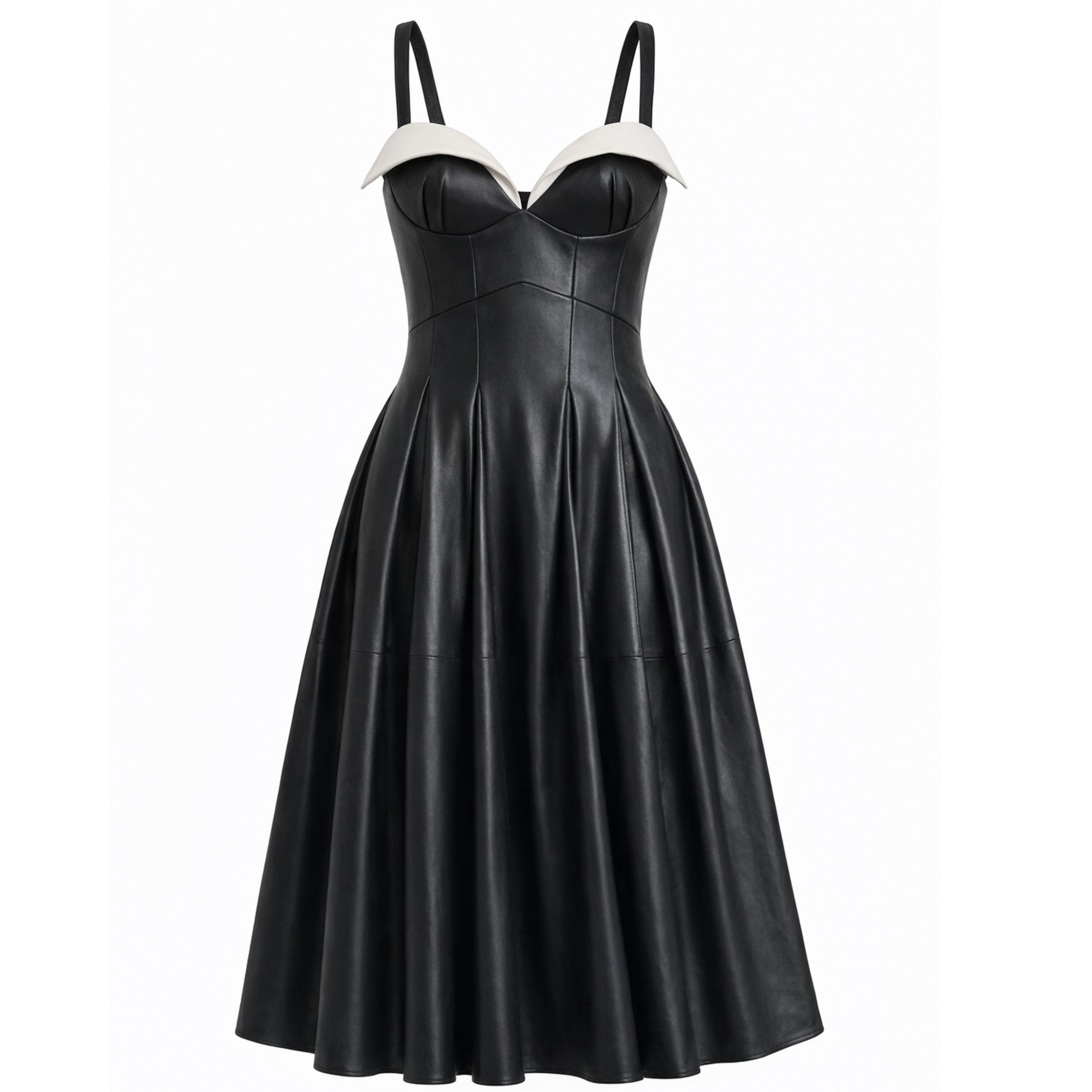 Black Vegan Leather Corset Midi Dress