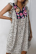Ruffle Short Sleeve Printed Swing Dress