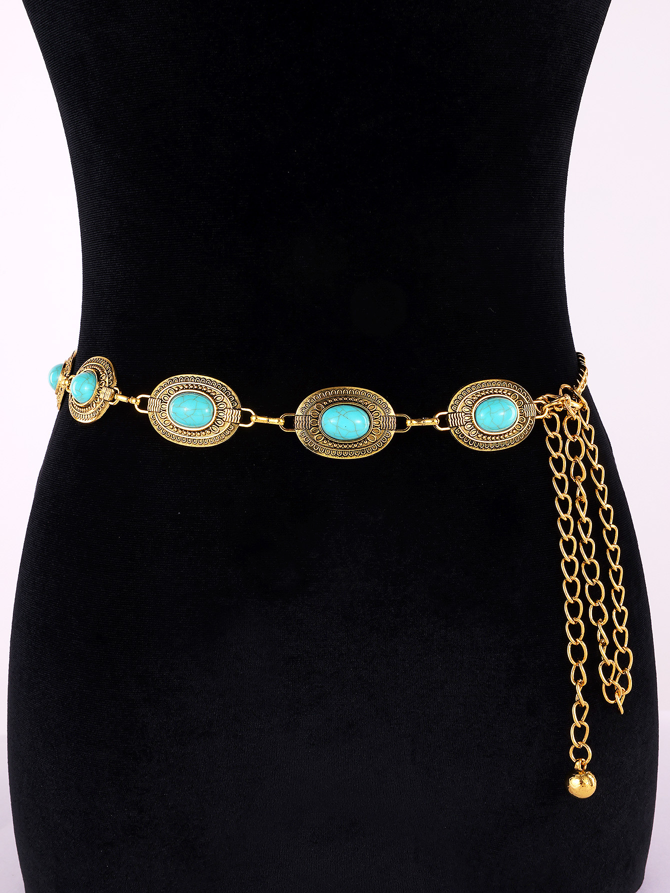 Turquoise Decorative Adjustable Metal Chain Belt
