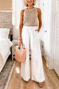 Drawstring Waist Wide Leg Cotton Linen Pants