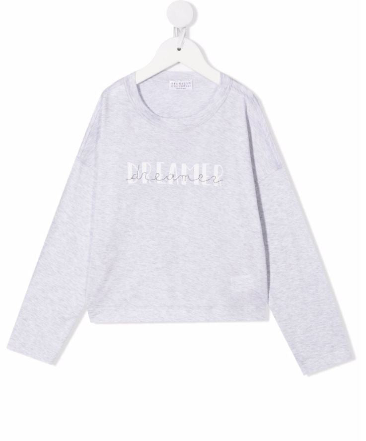 Brunello Cucinelli Slogan-Print Cotton Sweatshirt — grey