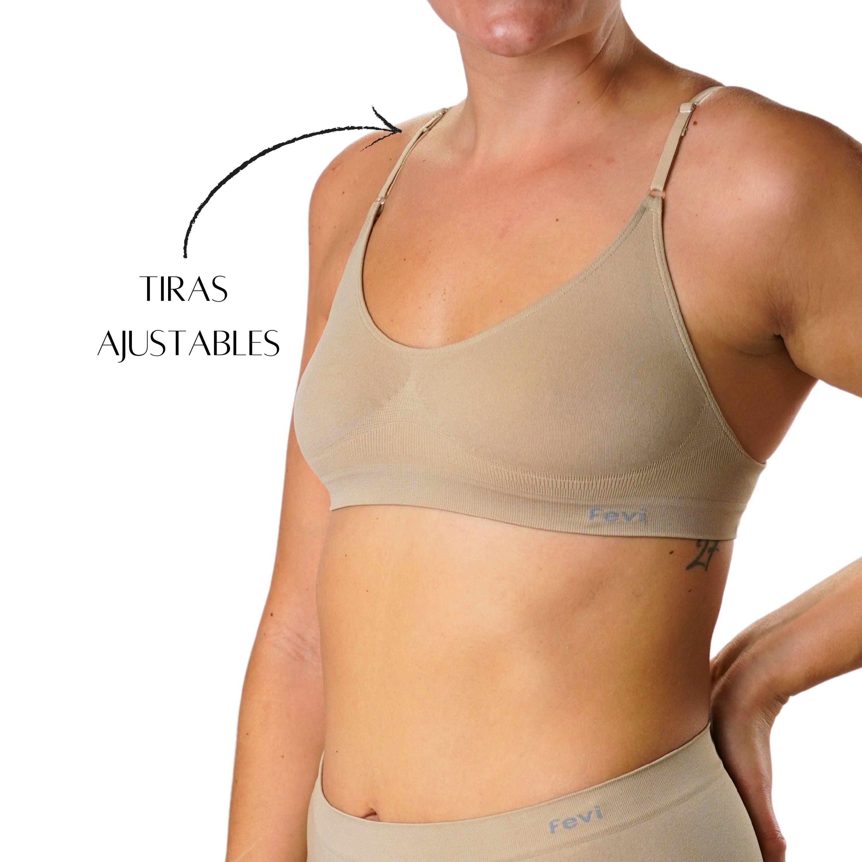 FEVI | Pack de 6 Tops con Tiras Ajustables en Negro, Beige y Blanco | Talla Única desde la 85 a la 95 | Sin Relleno