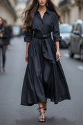 Long Sleeves Button Up Bow Waist Maxi Dress