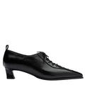 Black Lace-Up Kitten Heel Leather Shoes