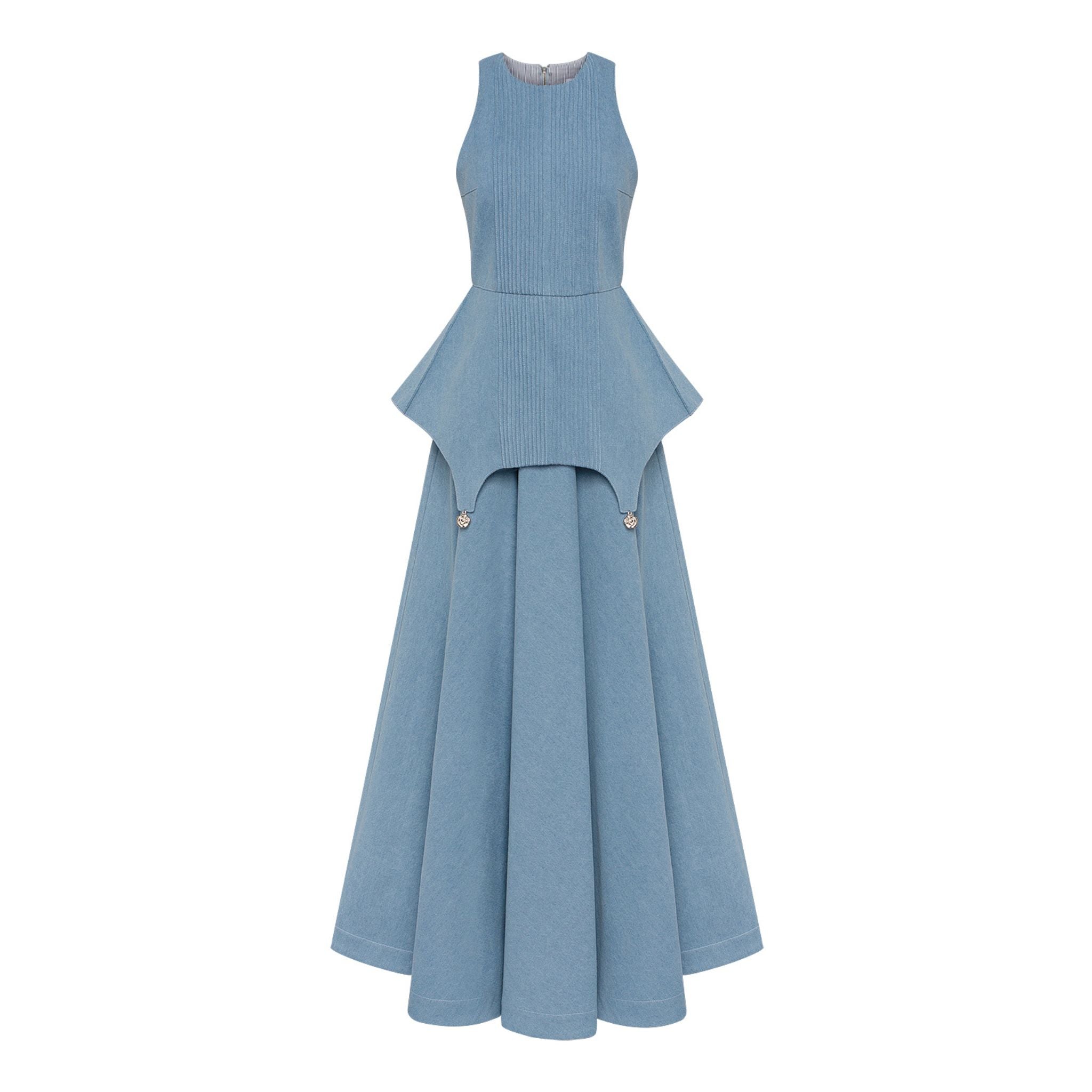 Structured Peplum Denim Maxi Dress