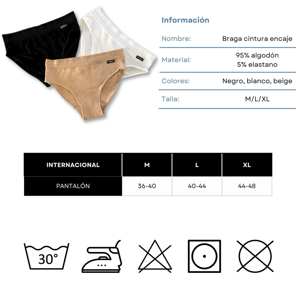 Don Algodon | Pack 6 Braguitas Algodón para Mujer | en 1 o 3 Colores: Negro, Beige y Blanco