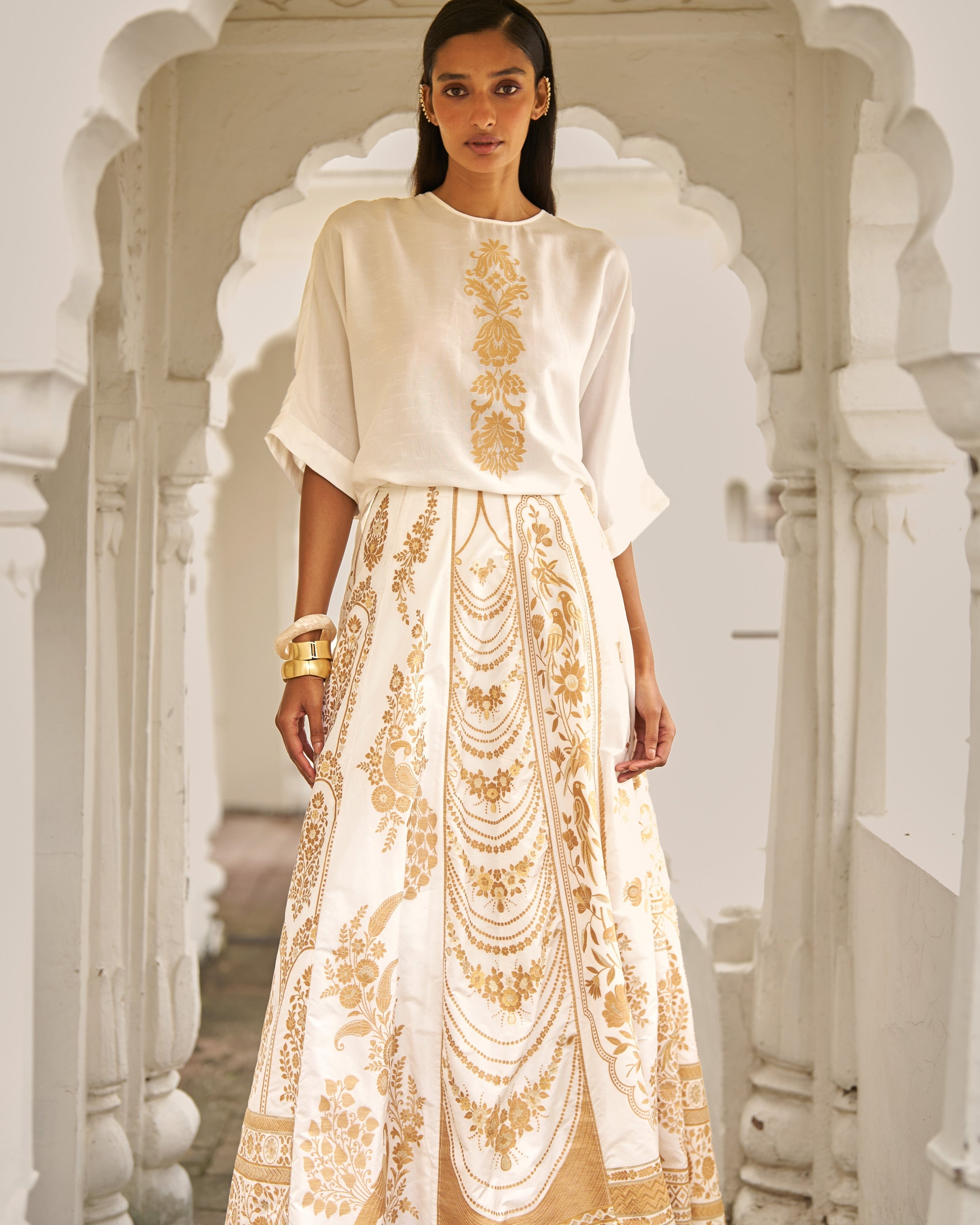 Silk Brocade Maxi Skirt Set By KYNAH, Luxury Indian Fashion & Bridal Wear