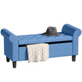 47" Tufted Upholstered Storage Ottoman Bench with Safety Hinge & Wooden Legs, Blue