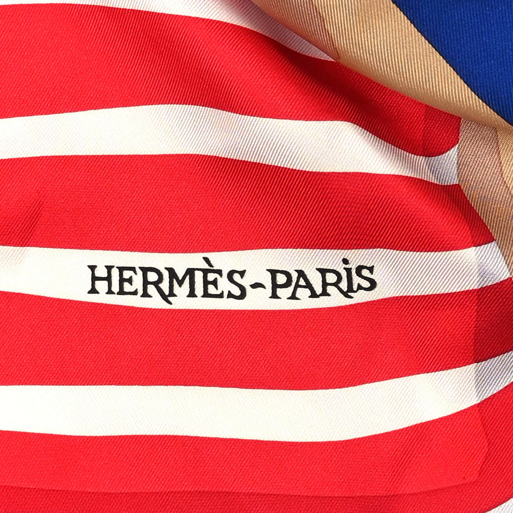 Hermes Silk Charmes Des Plages Normandes Rectangle Stole Bleu Azur Vert Rouge