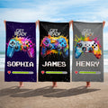 Toalla de playa de secado rápido personalizada con nombre Graffiti multicolor para Gamepad Regalo esencial de viaje para los amantes de los videojuegos en sus vacaciones de verano
