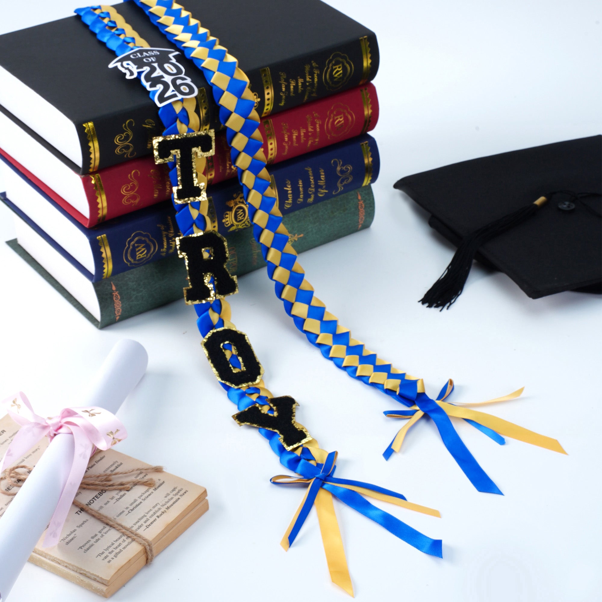 Sombrero de Graduación Personalizado Multicolor Cinta Trenzada Bicolor Lei con Nombre y Año Decoración de Fiesta de Graduación Regalo de Fin de Curso para Graduados