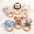 Personalizado lindo león oso de ganchillo bebé sonajero juguete de madera mordedor infantil con nombre grabado Baby Shower cumpleaños regalo para recién nacidos