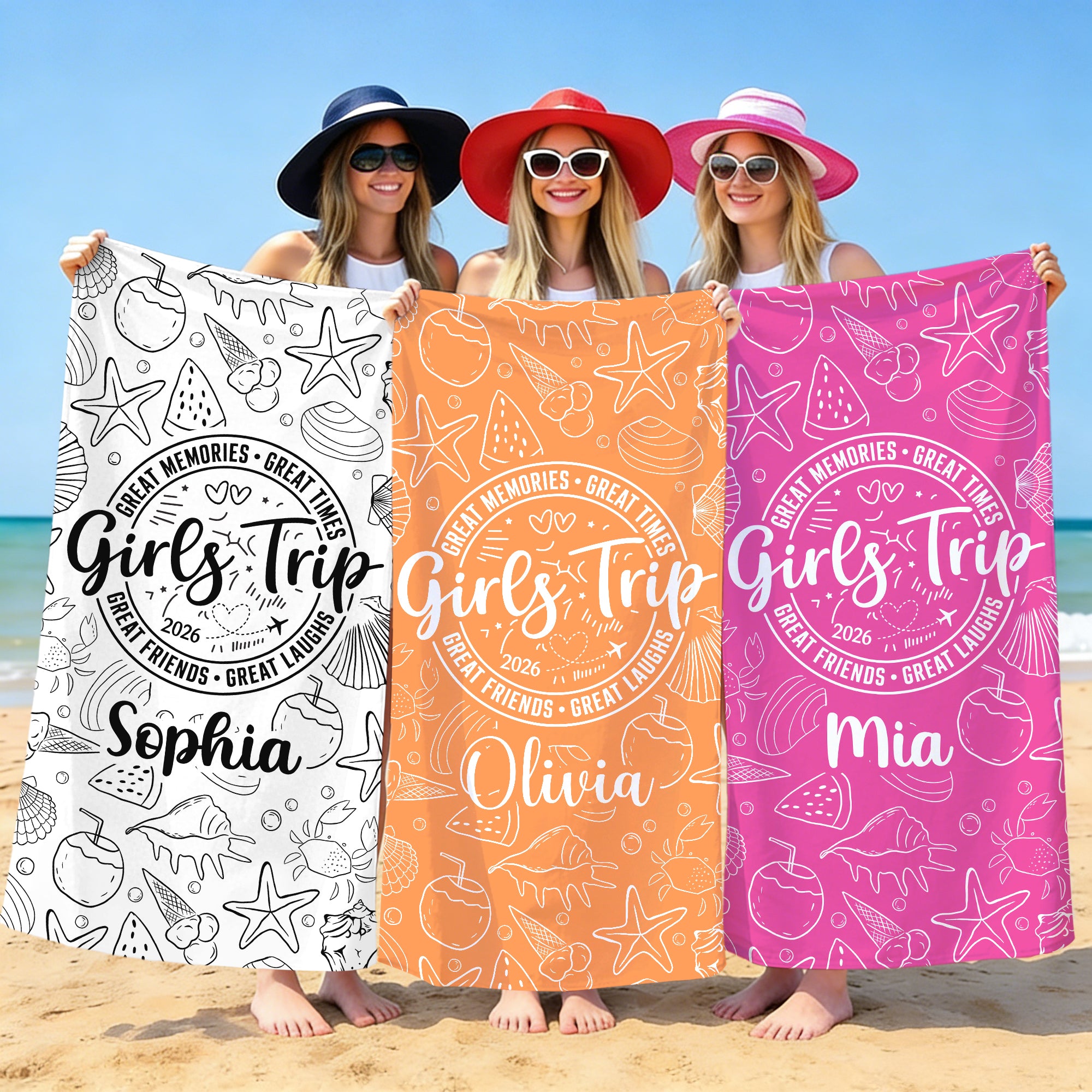 Toalla de playa de microfibra de secado rápido con nombre Personalizada Viaje de chicas con temática de verano Fiesta en la playa Piscina Viaje esencial Regalo de cumpleaños para mejores amigas