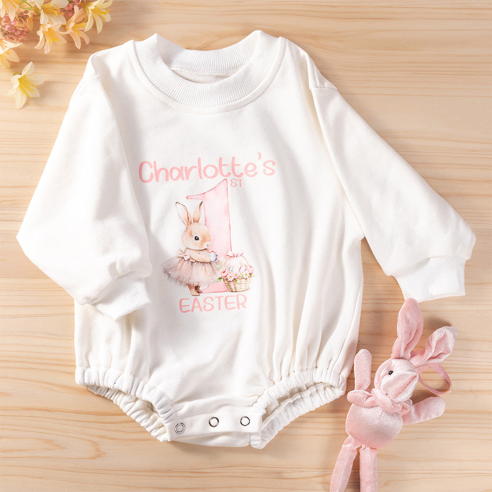 Conejito Personalizado 1ª Pascua 100% Algodón Body de Manga Larga para Bebé a Juego Diadema y Calcetines con Nombre Fiesta de Pascua Cumpleaños Regalo para Recién Nacidos