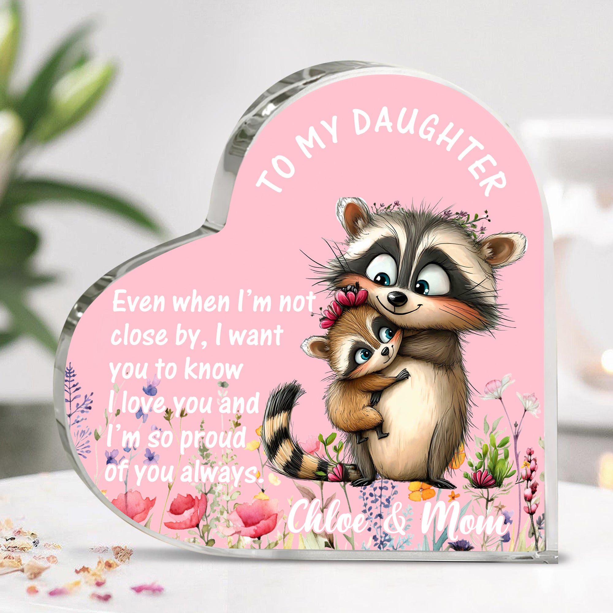 Placa acrílica personalizada en forma de corazón con nombre y texto para mamá y bebé en acuarela Decoración de escritorio Navidad Cumpleaños Regalo para mamá recién nacida