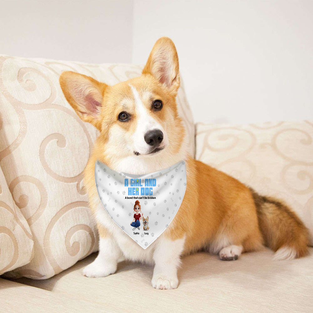Una chica y sus perros tienen un lazo inquebrantable Bandana suave con nombre para mascotas con diseño de dibujos animados en 3D Regalo de cumpleaños para los amantes de las mascotas