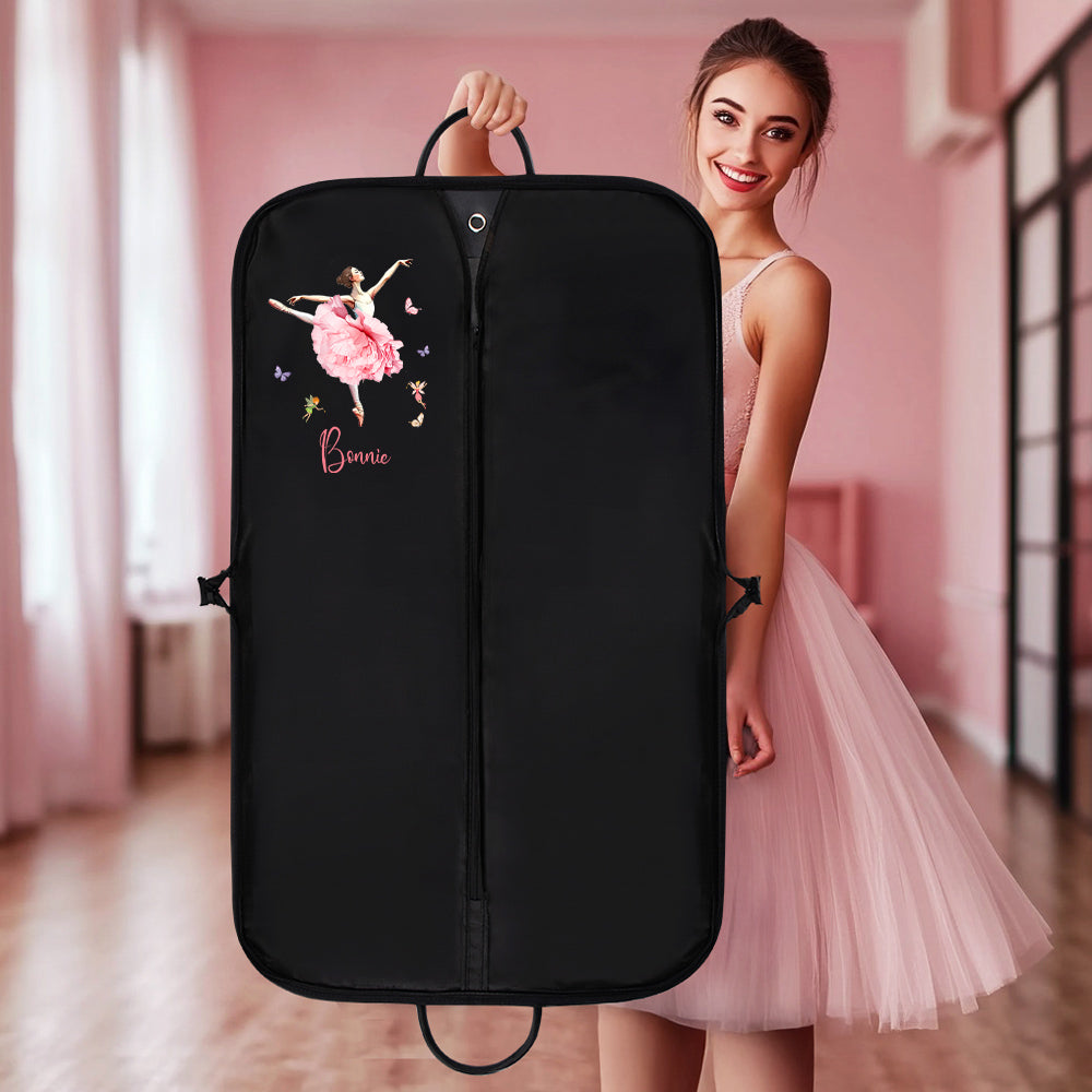 Personalizada Ballet Niña Nacimiento Flor Impermeable Oxford Cremallera Bolsa de Ropa de Polvo con Nombre y Asa de Cuero de PU Regalo de Cumpleaños de Equipo para Bailarina