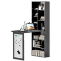 Wall Mounted Computer Desk, Folding Study Table with White Board and Bookshelf, Black