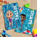 Personalizada 3D Cartoon Personaje Piscina Suave Toalla de Deportes con Nombre y Clip para Colgar Deporte Accesorios Regalo de Cumpleaños para Niños Niñas