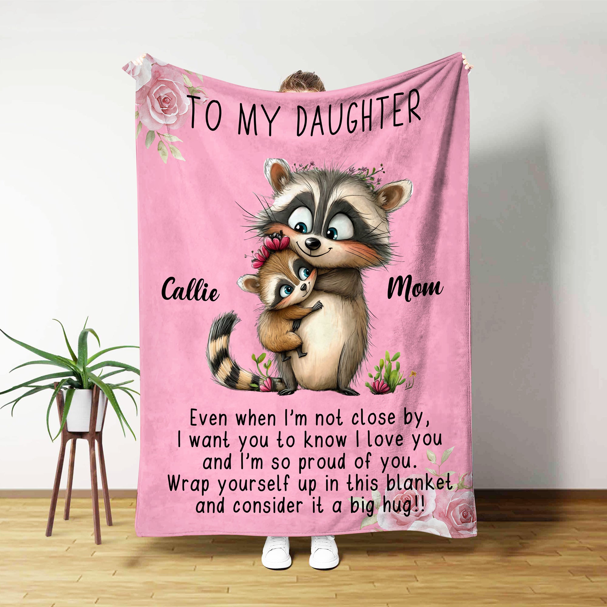 Personalizado A mi hija lindo animal de dibujos animados suave manta con nombre y texto decoración del hogar cumpleaños regalo de Navidad para las niñas